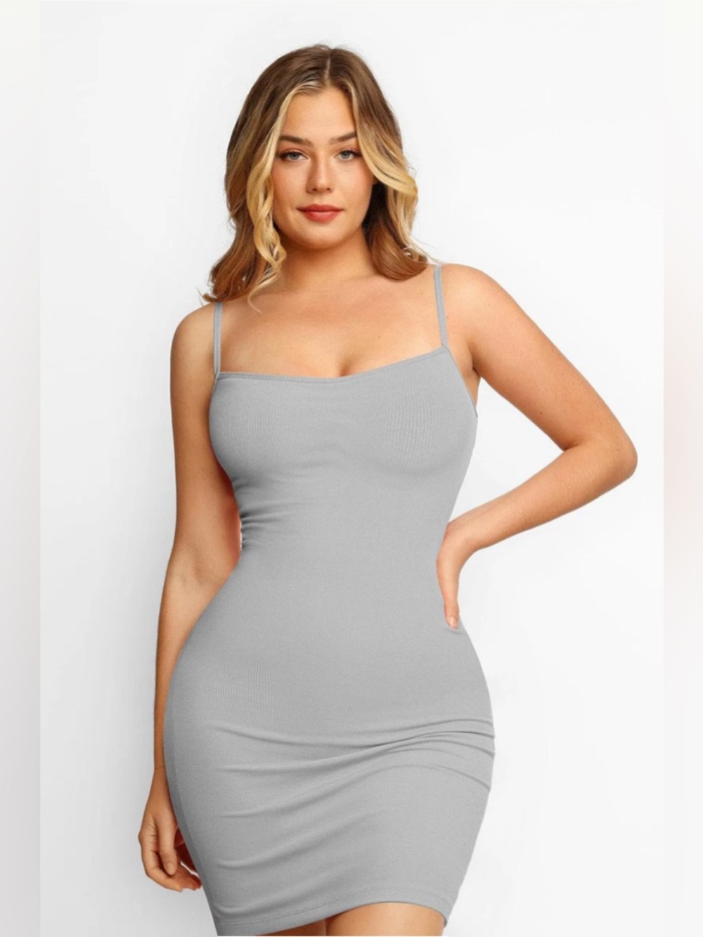 Built-In Shapewear Modal Soft Lounge Dress Ribbed Grey Small